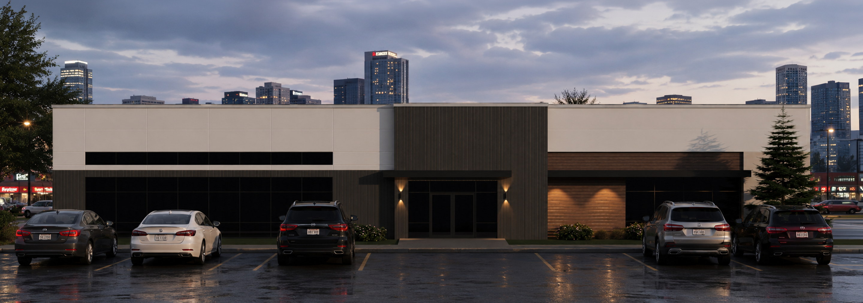 The same building, photorealistically rendered